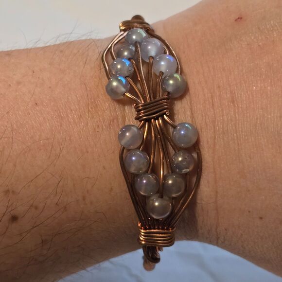 Handmade Copper Wire Wrapped Bracelet with labradorite Beads | Adjustable - Picture 1 of 4